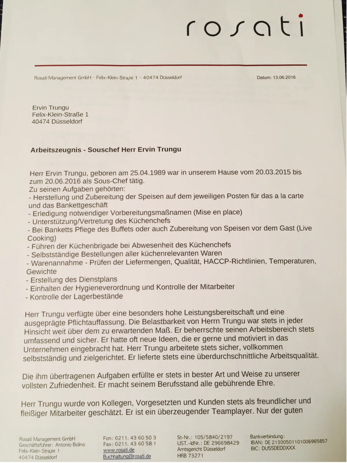 Arbeitszeugnis / Urkunde 6 von Ervin Trungu